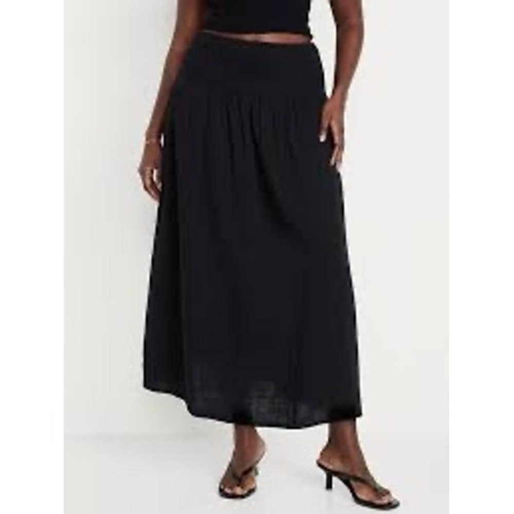 Old Navy Black Smocked Waist Cotton Gauze Maxi Skirt XL Relaxed Boho Flowy